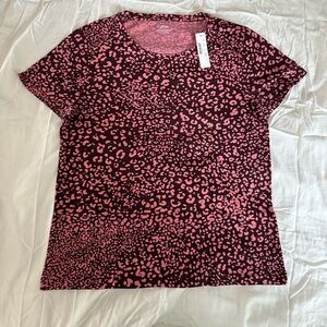 J Crew Women's Pink Leopard 100% Vintage Cotton Tee Large NWT